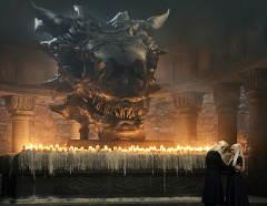 Cranio di Balerion, Photograph by Ollie Upton / HBO Paddy Considine, Milly Alcock HBO House of the Dragon Season 1