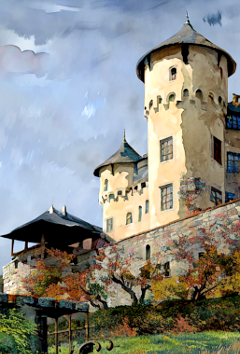 castel Tentschach a Klagenfurt. Immagine generata da PlaygroundAI