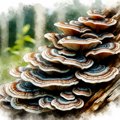 Funghi a mensola, usati dai folletti per salire sugli alberi. Immagine generata da Dall-E