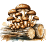 Funghi in crescita su un tronco di legno. Immagine generata da Dall-E