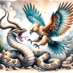 serpente cornuto vs thunderbird. Immagine generata da Dall-E