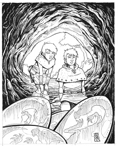 Giorgio e Ottavio trovano le uova dei draghi. Disegno di Andrea Capone